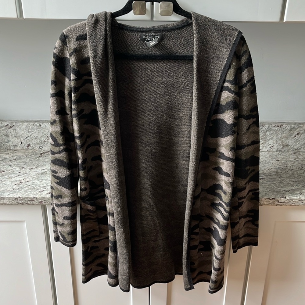 Rachel Zoe Hooded Camo Cardigan